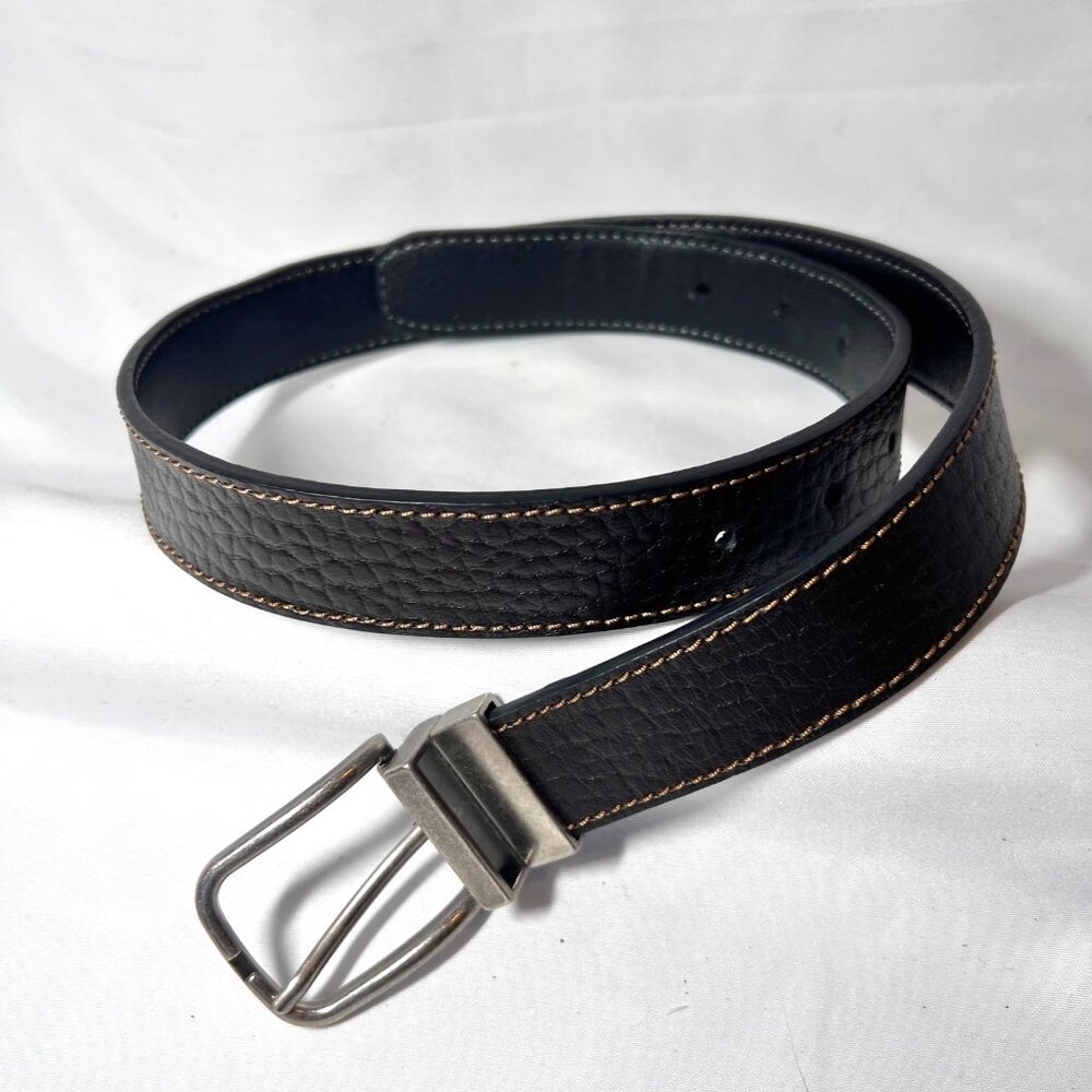 Leather Lined Belt-Women's Dark Brown/Tan Thread-M/L-Made in India-Silver Buckle